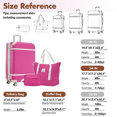 Aoolive Hardshell 3-Pc. Luggage Set with Spinner Wheels, TSA Lock, Travel Duffel Bag & Toiletry Bag