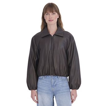 Women's Sebby Collection Faux Leather Bomber Jacket