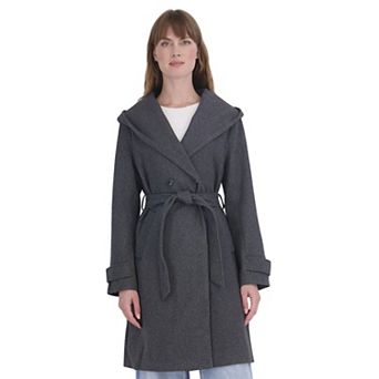 Women's Sebby Collection Faux Wool Hooded Belted Coat