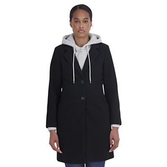 Women's Sebby Collection Faux Wool Coat With Knit Bib & Hood