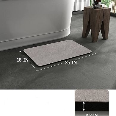 Gray Faux Suede Thin Rubber Back Bath Mat Quick Dry Water Absorbent