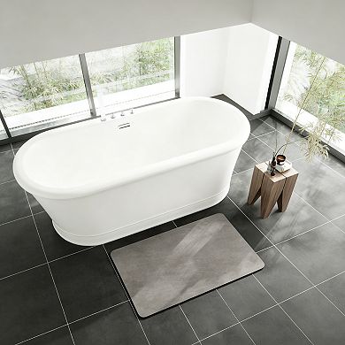 Gray Faux Suede Thin Rubber Back Bath Mat Quick Dry Water Absorbent