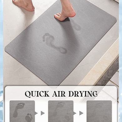 Gray Faux Suede Thin Rubber Back Bath Mat Quick Dry Water Absorbent