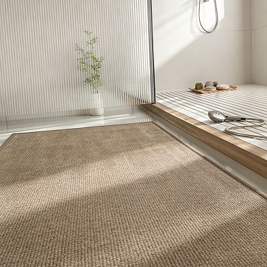 Dark beige thin small bath mat non slip absorbent quick dry