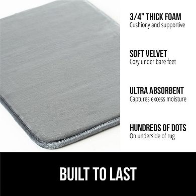 Gray Velvet Memory Foam Bath Mat Non Slip Absorbent Machine Washable