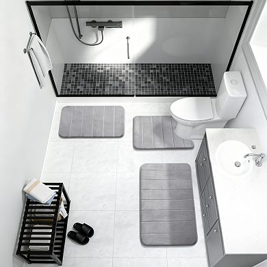 Grey memory foam bath mat soft non slip absorbent quick dry machine washable