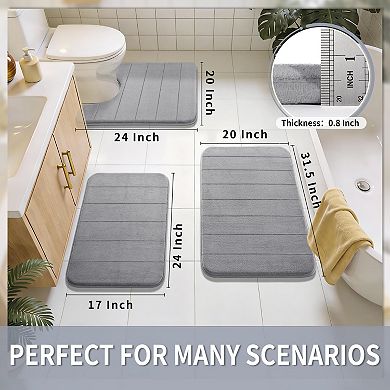 Grey memory foam bath mat soft non slip absorbent quick dry machine washable