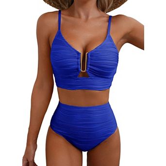 2 pc Bikini Set U-Wire Cutout Swimsuit High Waisted Beach Swim Bathing Suits