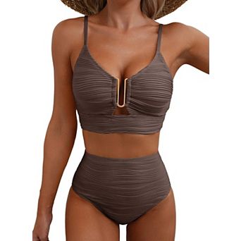 2 pc Bikini Set U-Wire Cutout Swimsuit High Waisted Beach Swim Bathing Suits
