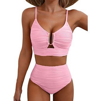 2 pc Bikini Set U-Wire Cutout Swimsuit High Waisted Beach Swim Bathing Suits