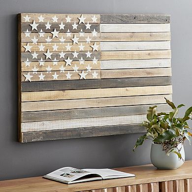 Stella & Eve Wood Handmade Flag Wall Decor with Slatted Panels