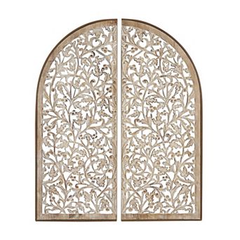Stella & Eve 2 pc Wooden Handmade Arched Wall Decor Set with Intricate Carvings