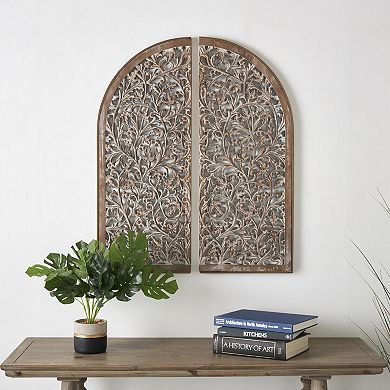 Stella & Eve 2-piece Wooden Handmade Arched Wall Decor Set with Intricate Carvings