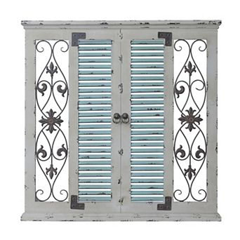 Stella & Eve Wooden Window Shutter Wall Decor with Metal Scrollwork Relief