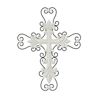 Stella & Eve Wood Carved Cross Wall Decor with Metal Scrollwork