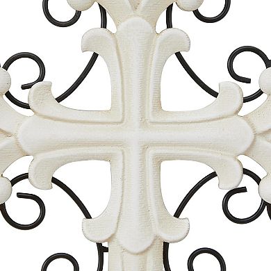 Stella & Eve Wood Carved Cross Wall Decor with Metal Scrollwork