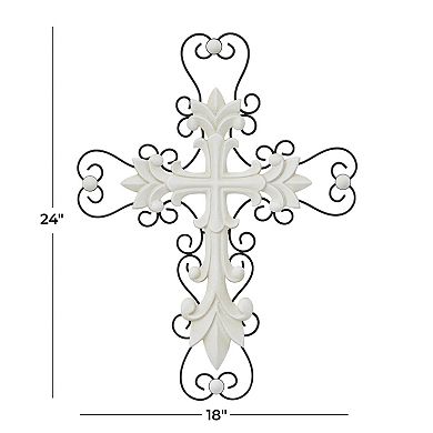 Stella & Eve Wood Carved Cross Wall Decor with Metal Scrollwork