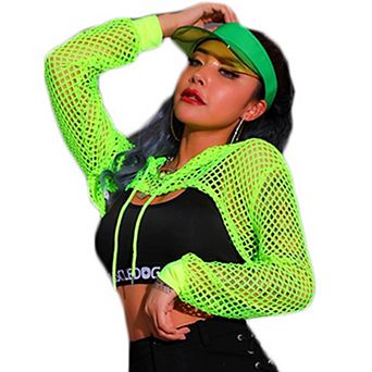 Avidlove Hollow Out Fishnet Top Long Sleeve Crop Top Hoodie Mesh T Shirts for Women