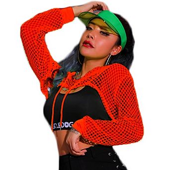 Avidlove Hollow Out Fishnet Top Long Sleeve Crop Top Hoodie Mesh T Shirts for Women