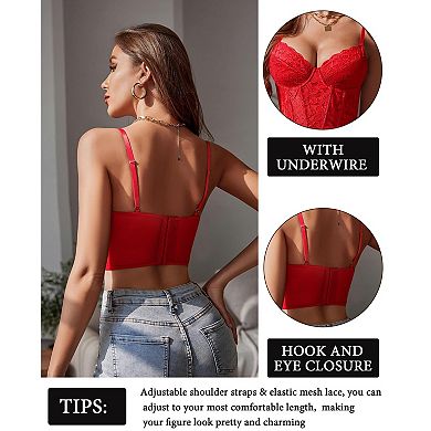 Avidlove Lace Bralette for Women with Support Spaghetti Strap Tank Top V Neck Slim Basic Crop Top