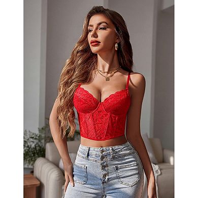 Avidlove Lace Bralette for Women with Support Spaghetti Strap Tank Top V Neck Slim Basic Crop Top