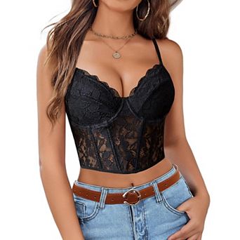 Avidlove Lace Bralette for Women with Support Spaghetti Strap Tank Top V Neck Slim Basic Crop Top