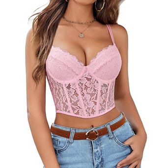 Avidlove Lace Bralette for Women with Support Spaghetti Strap Tank Top V Neck Slim Basic Crop Top