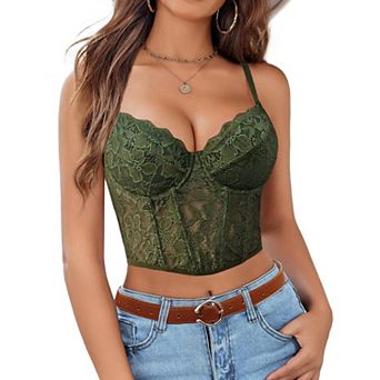 Avidlove Lace Bralette for Women with Support Spaghetti Strap Tank Top V Neck Slim Basic Crop Top