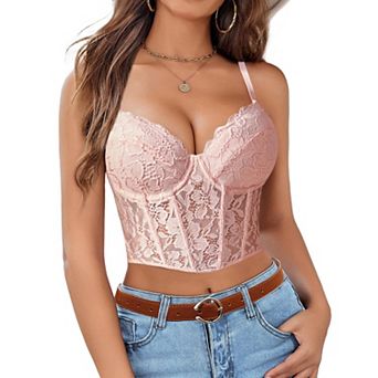 Avidlove Lace Bralette for Women with Support Spaghetti Strap Tank Top V Neck Slim Basic Crop Top