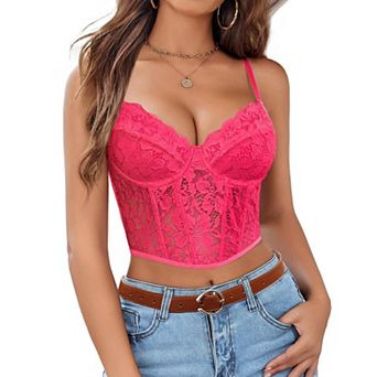 Avidlove Lace Bralette for Women with Support Spaghetti Strap Tank Top V Neck Slim Basic Crop Top