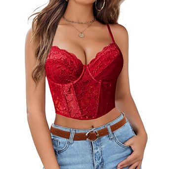 Avidlove Lace Bralette for Women with Support Spaghetti Strap Tank Top V Neck Slim Basic Crop Top