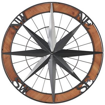 Stella & Eve Metal Compass Wall Decor with Wood Frame