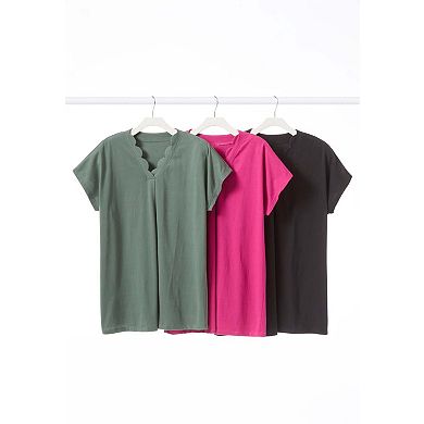 Woman Within Plus Size V-Neck Scallop Trim Longline Knit Tunic Top
