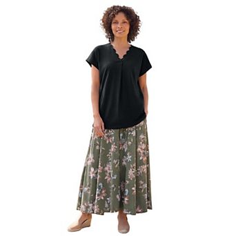 Woman Within Plus Size V-Neck Scallop Trim Longline Knit Tunic Top