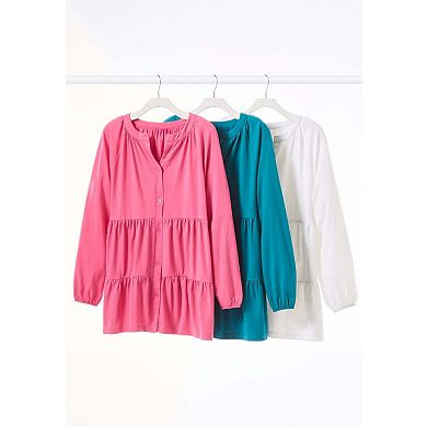 Woman Within Plus Size Tiered A-Line Button-Down Long-Sleeve Knit Tunic