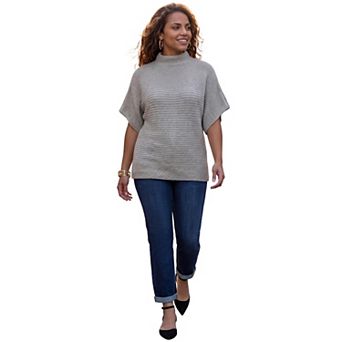 Catherines Women's Plus Size Cashmiracle Mockneck Pullover Ribbed Sweater
