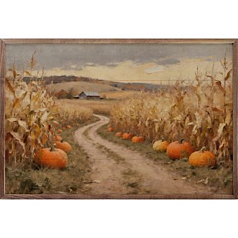 Kendrick Home Corn Field Lane With Pumpkins Wall Art