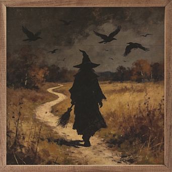 Kendrick Home Witch Walking Alongside Bats Framed Wall Art