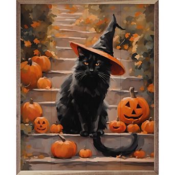 Kendrick Home Halloween Cat With Hat Wall Art