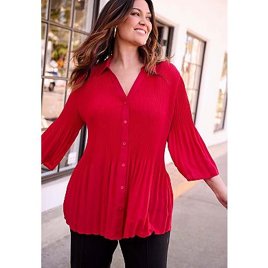 Catherines Women's Plus Size Petite Paloma Pleated Blouse