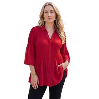 Catherines Women's Plus Size Petite Paloma Pleated Blouse