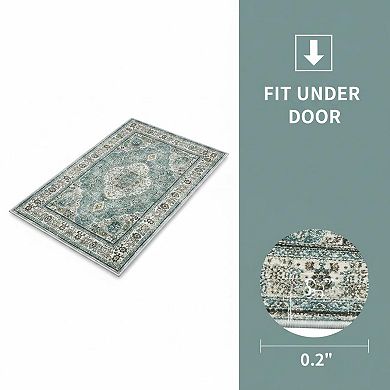 Bohemian Vintage Bath Mat Non Slip Washable Distressed Soft Polyester Bathroom Rug