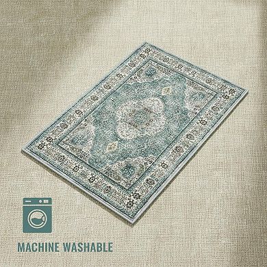 Bohemian Vintage Bath Mat Non Slip Washable Distressed Soft Polyester Bathroom Rug
