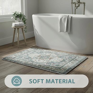 Bohemian Vintage Bath Mat Non Slip Washable Distressed Soft Polyester Bathroom Rug