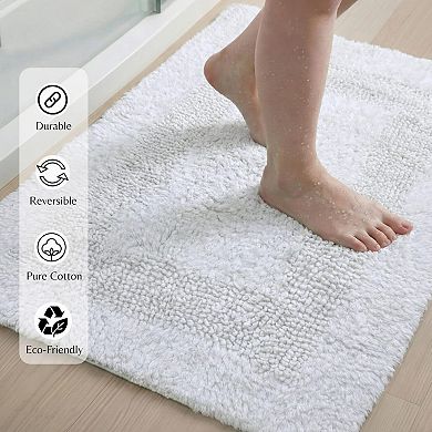 Cotton Reversible Bathmat Set 2 Pack Ultra Soft Absorbent Washable Thick Bathroom Rug