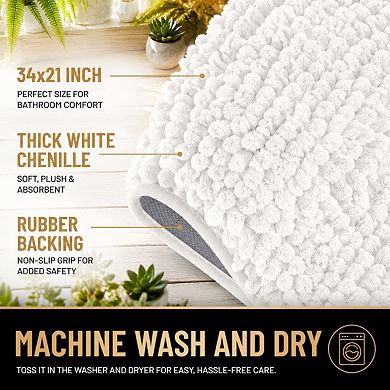 Extra Soft Absorbent Chenille Bath Rug Non Slip Machine Washable Quick Dry Mat
