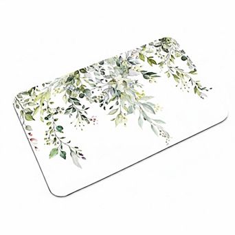 Eucalyptus Leaves Bath Mat Super Absorbent Quick Dry Thin Non Slip Rubber Backed Bathroom Rug