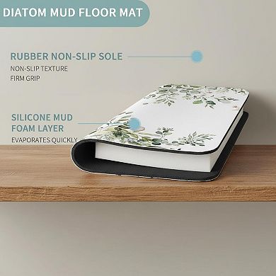 Eucalyptus Leaves Bath Mat Super Absorbent Quick Dry Thin Non Slip Rubber Backed Bathroom Rug