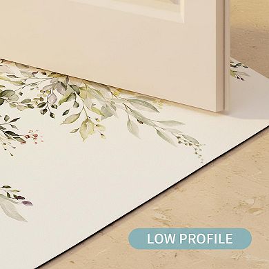 Eucalyptus Leaves Bath Mat Super Absorbent Quick Dry Thin Non Slip Rubber Backed Bathroom Rug