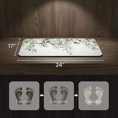 Eucalyptus Leaves Bath Mat Super Absorbent Quick Dry Thin Non Slip Rubber Backed Bathroom Rug